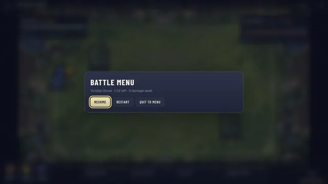 Battle pause menu with Resume, Restart and Quit options